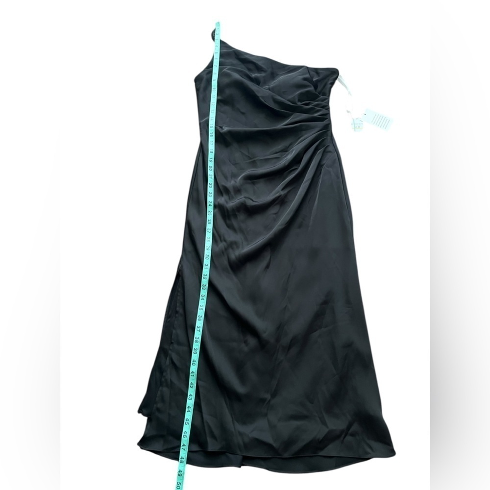 Kennedy blue Lexi midi, black satin one shoulder dress size 4 style #28432. - Picture 8 of 12